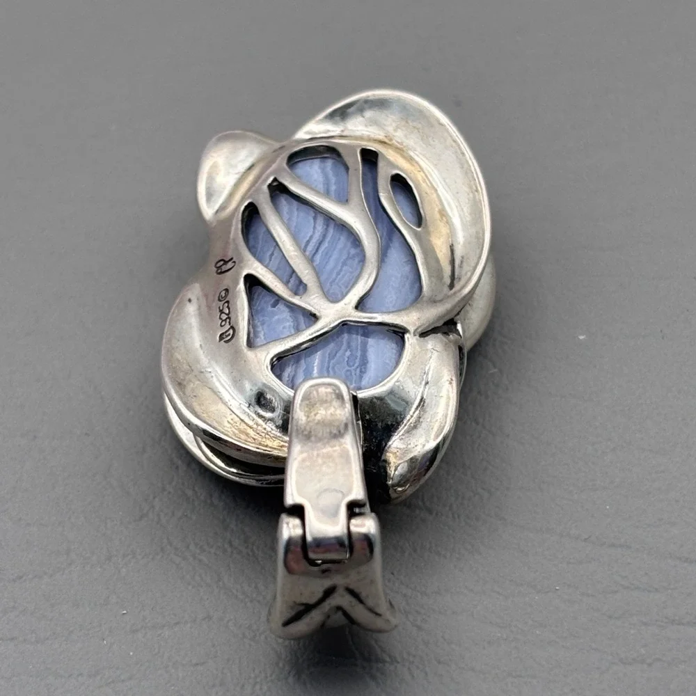 Vintage Carolyn Pollack Relios Sterling Blue Lace Agate Pendant 2